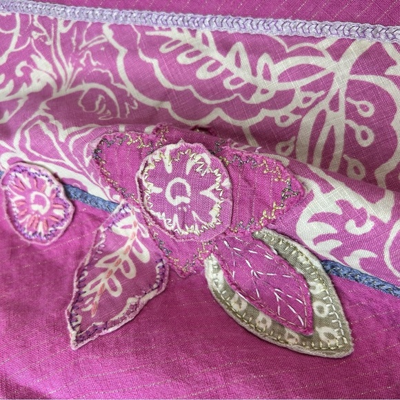 Sigrid Olsen skirt linen floral applique gold thread flouted pink Size 6 - Picture 6 of 7